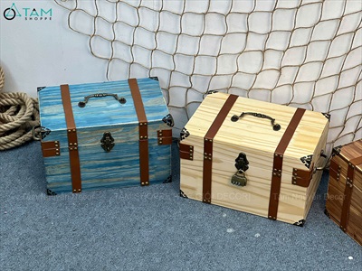 Rương gỗ viền da đinh tán 3 quai [03 Màu - Tặng ổ khóa] KT30x20x18cm RUONG-GO-04